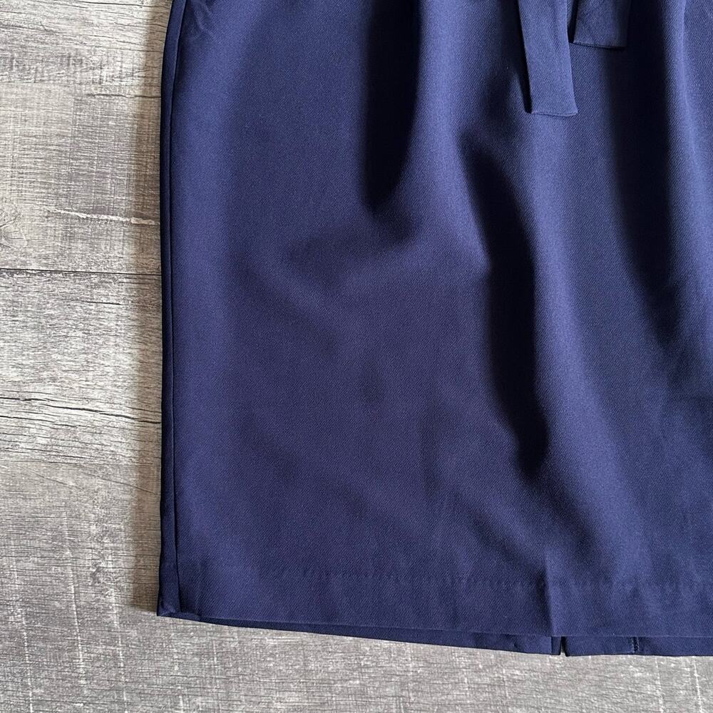 Liz Claiborne Tie Belt A Line Skirt Womens 16 Navy Blue Paperbag Waist Career - Picture 2 of 9